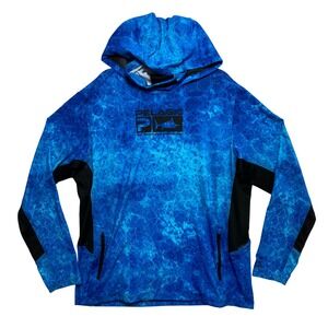 Pelagic Performance Fishing Hoodie Mens 2XL Blue Long Sleeve Geometric Exo-Tech